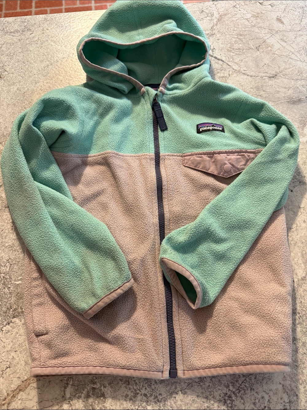 Patagonia Two-Tone Hooded Fleece Jacket - Mint Green & Taupe
